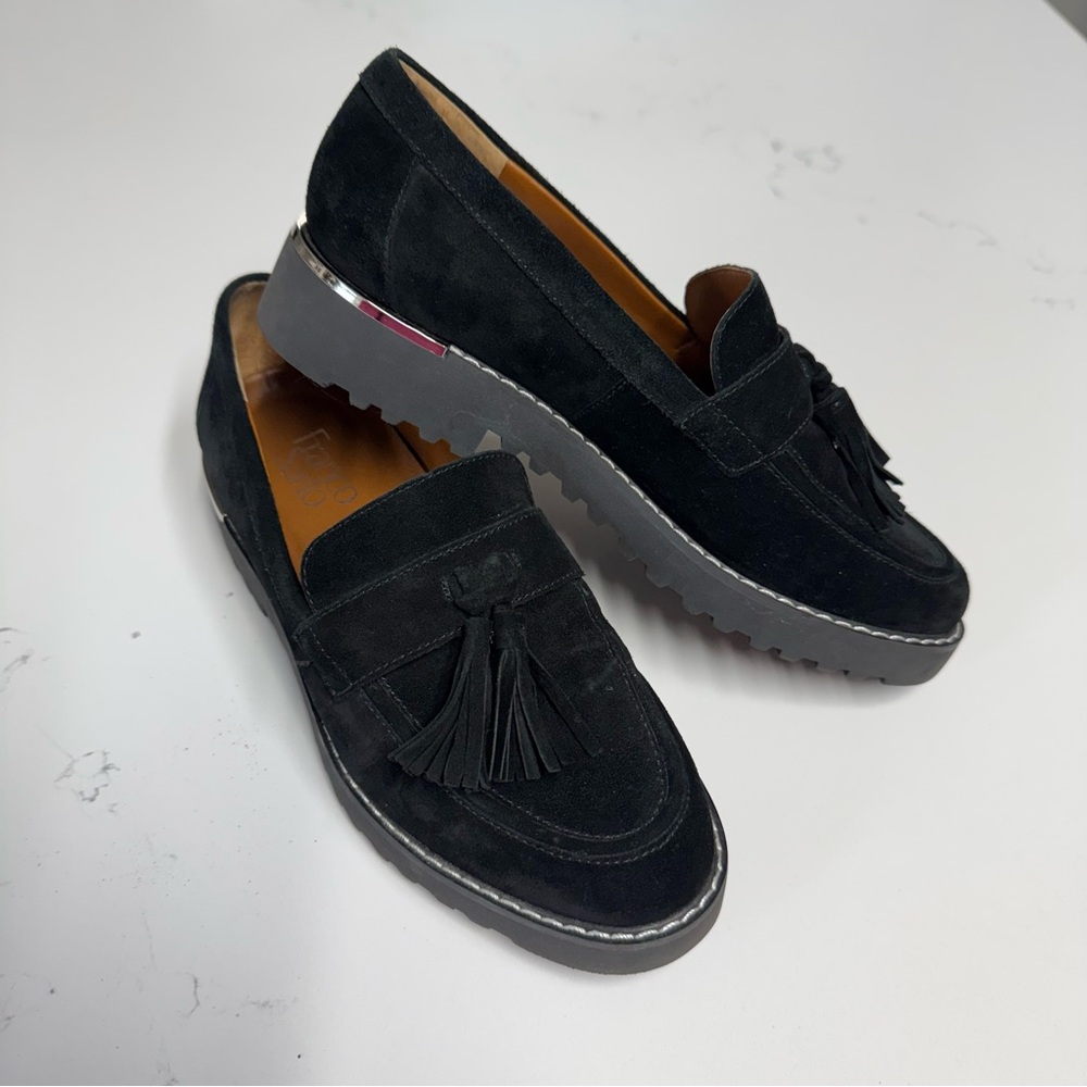 Franco Sarto Carolynn Tassel Suede Loafer Black Size 7
